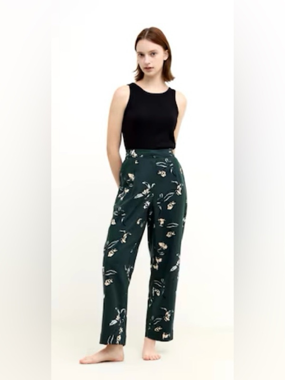 Uniqlo XL dark green Floral Print Wide-Leg flannel pajama Pants